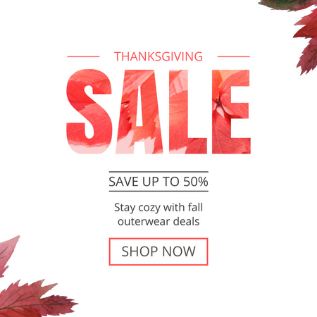 Thanksgiving Say Sale Offer Of Outerwear With Leaves Animated Post Design Template