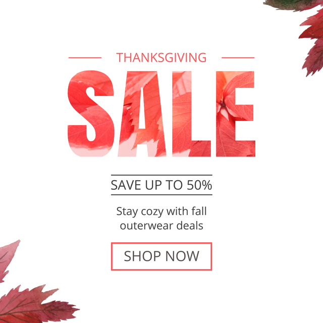 Thanksgiving Say Sale Offer Of Outerwear With Leaves Animated Post Modelo de Design