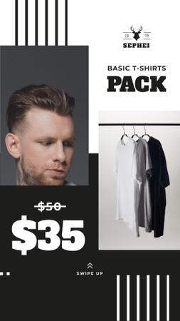 Male Clothes Store Sale Basic T-shirts Instagram Story Design Template