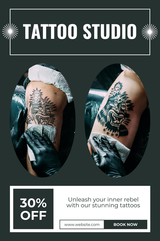 Szablon projektu Professional Tattooist Service In Studio With Discount Pinterest