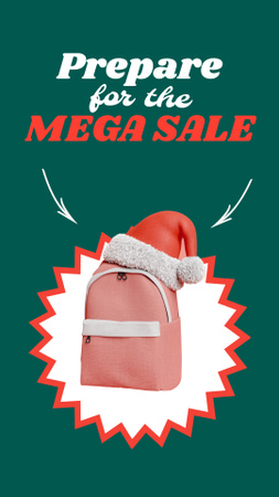 Winter Sale Announcement with Backpack and Santa's Hat Instagram Story Design Template