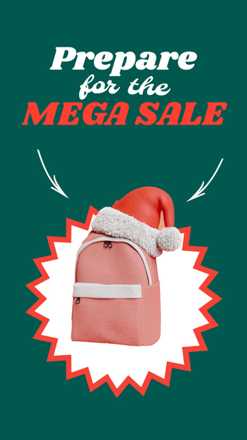 Ontwerpsjabloon van Instagram Story van Winter Sale Announcement with Backpack and Santa's Hat