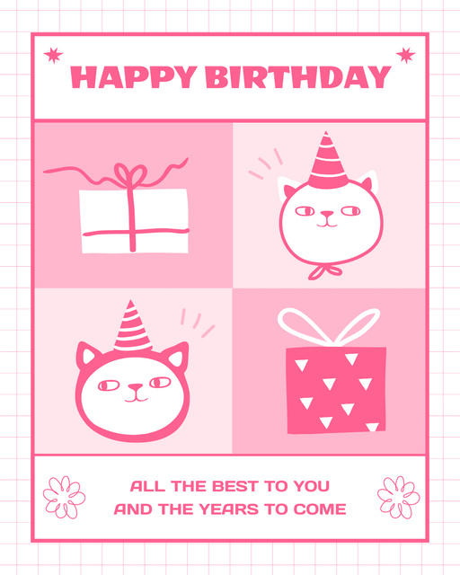 Happy Birthday Collage with Cute Kittens Instagram Post Vertical – шаблон для дизайна