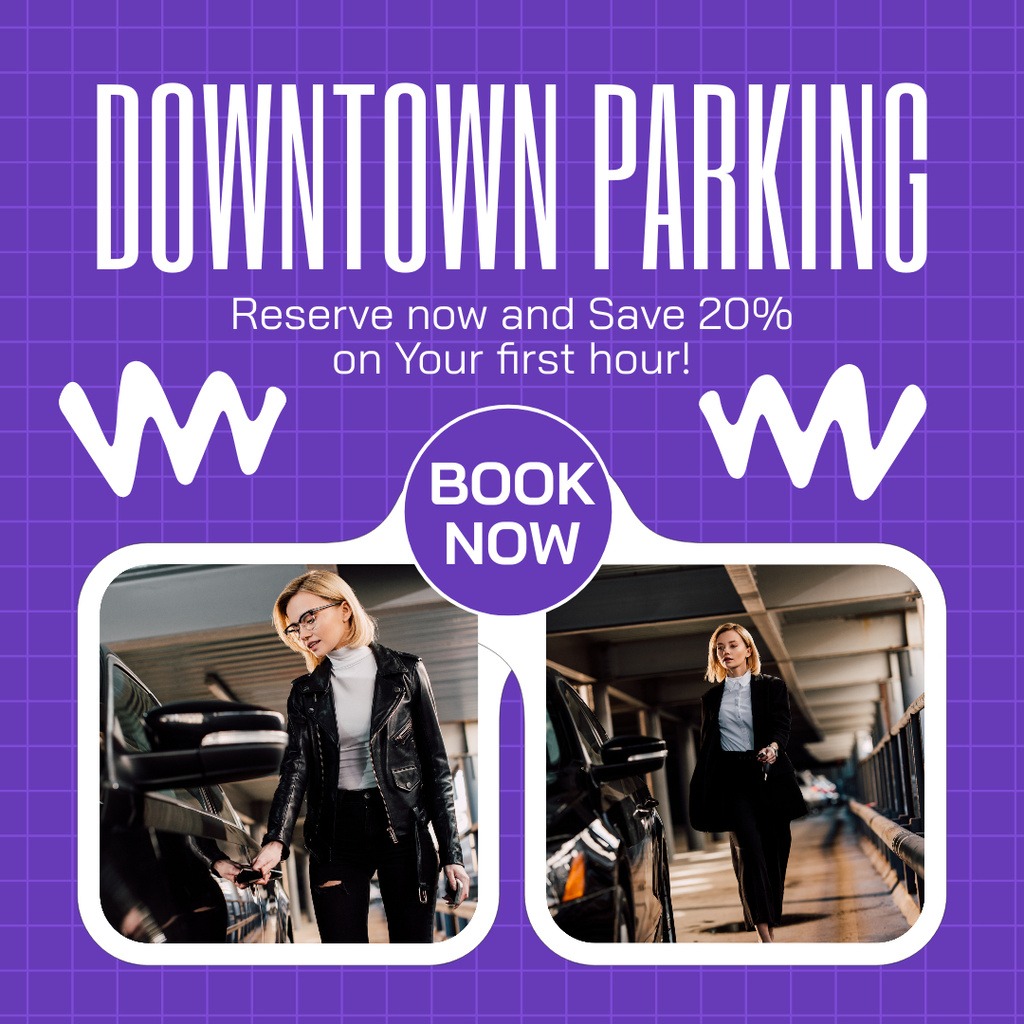 Ontwerpsjabloon van Instagram AD van Reserve Downtown Parking with Discount on Purple