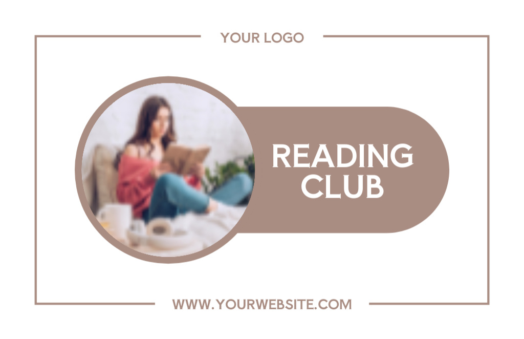 Reading Club Ad with Woman with Book in Bed Business Card 85x55mmデザインテンプレート