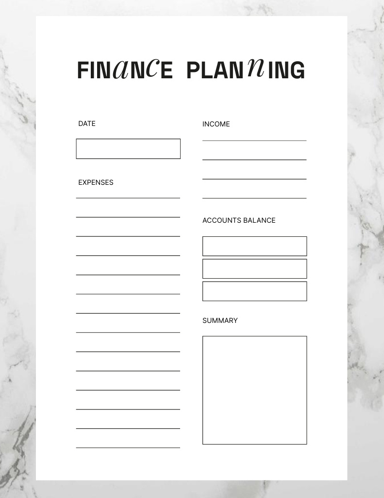 Finance Planning on Marble Pattern Notepad 8.5x11inデザインテンプレート