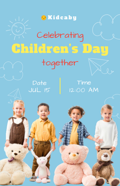 Ontwerpsjabloon van Invitation 5.5x8.5in van Children's Day Celebration With Kids And Cute Toys