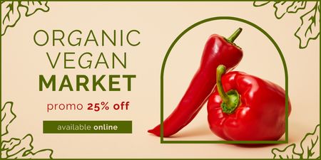 Ontwerpsjabloon van Twitter van Korting op de biologische boerenmarkt voor rode paprika