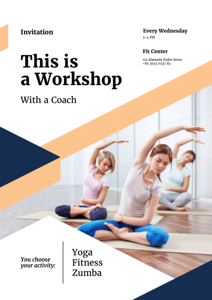 Workshop Announcement with Women practicing Yoga Flyer A4 Modelo de Design