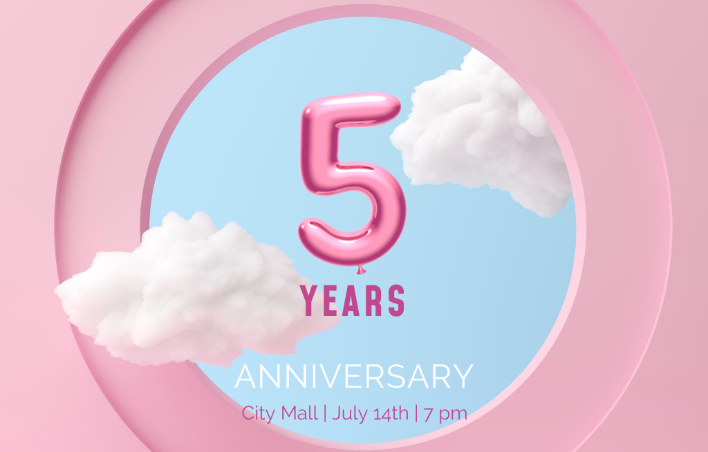 Platilla de diseño Lovely Anniversary Celebration Announcement With Cute Clouds In Pink Invitation 4.6x7.2in Horizontal