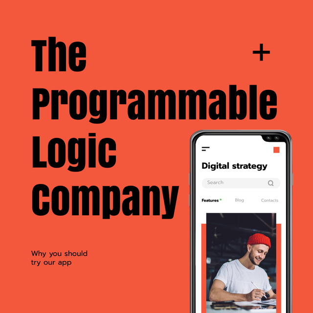 Template di design Digital Strategy Announcement with Man on Phone Screen Instagram
