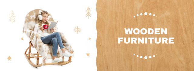 Szablon projektu Wooden Furniture Offer with Woman in Rocking Chair Facebook cover
