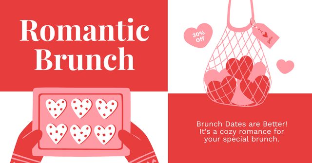 Romantic Brunch Due Valentine's Day With Heart Shaped Cookies Facebook AD Šablona návrhu