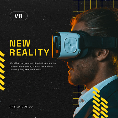 Handsome Man in Virtual Reality Glasses Instagram Tasarım Şablonu