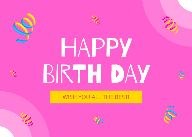 Bright Happy Birthday on Pink Postcard 5x7in – шаблон для дизайну