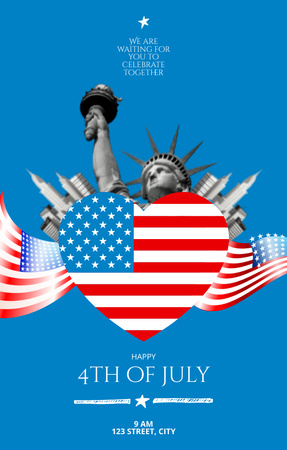 Plantilla de diseño de Día de la Independencia con la Estatua de la Libertad Invitation 4.6x7.2in 