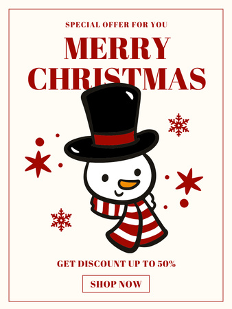Christmas Offer with Snowman Red and White Poster US tervezősablon