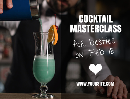 Announcement of Cocktail Masterclass on Valentine's Day Postcard 4.2x5.5in – шаблон для дизайна
