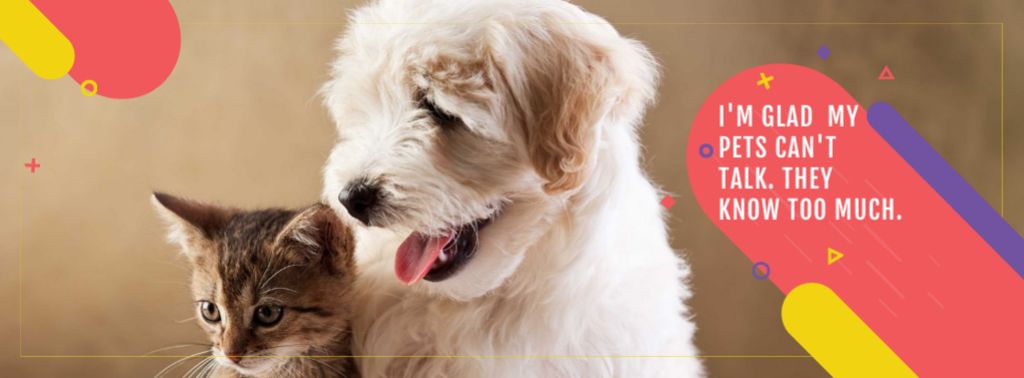 Pets Quote Cute Dog and Cat Facebook cover – шаблон для дизайна