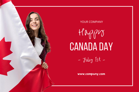 Beautiful Girl with Flag of Canada Postcard 4x6in Design Template