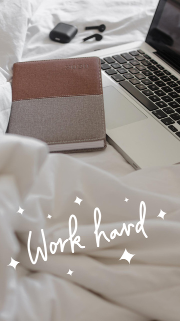 Designvorlage Work Motivation with Laptop in Bed für Instagram Video Story