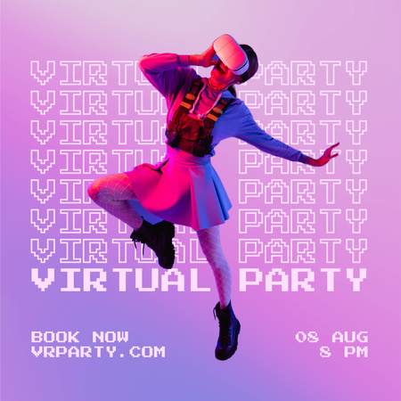 Woman on Party in Virtual Reality Instagram Design Template