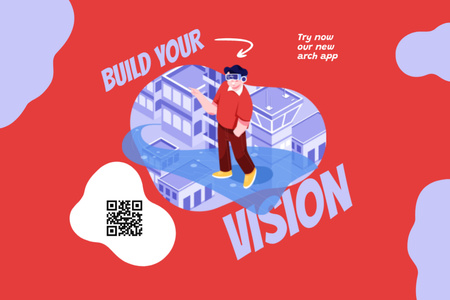 Illustration of Man in Virtual Reality World Postcard 4x6in Design Template