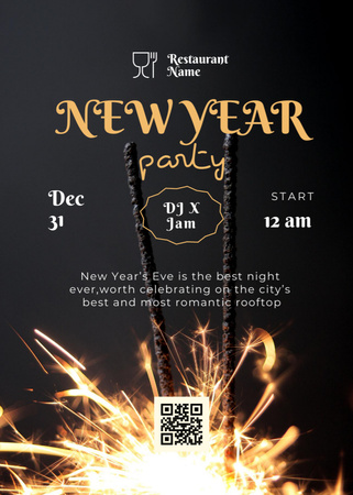New Year Party Announcement with Bright Sparkler Invitation Design Template