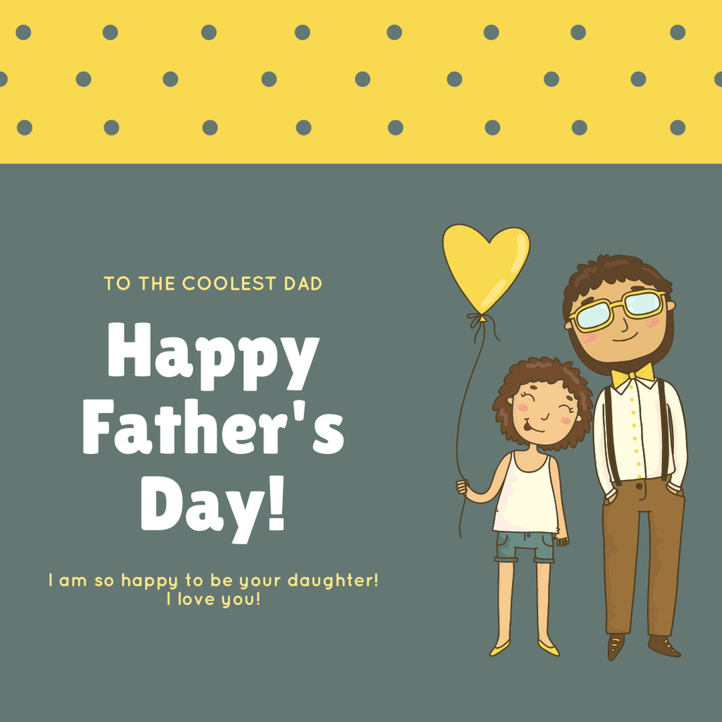 Father's Day Greeting Cartoon Illustrated Green Instagramデザインテンプレート