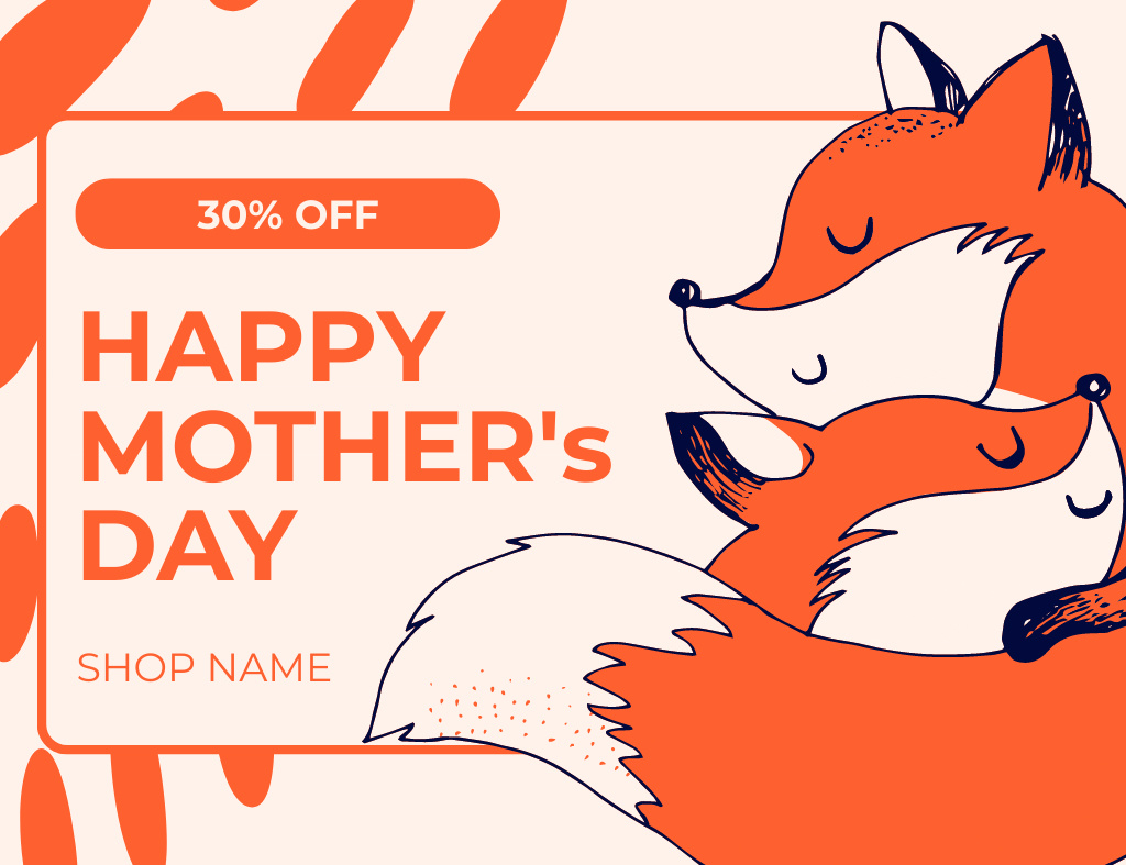 Mother's Day Greeting with Cute Illustration of Foxes Thank You Card 5.5x4in Horizontal – шаблон для дизайну