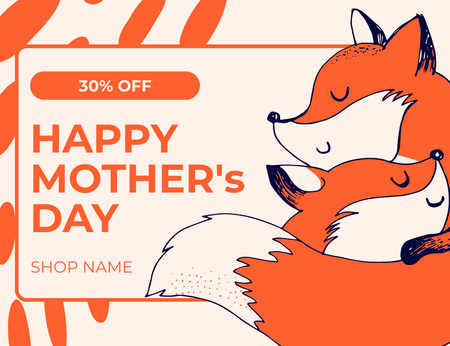Mother's Day Greeting with Family of Foxes Thank You Card 5.5x4in Horizontal Design Template