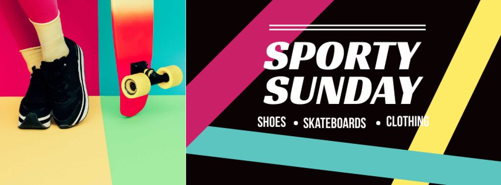 Sports Equipment Ad with Girl by Bright Skateboard Facebook cover Design Template