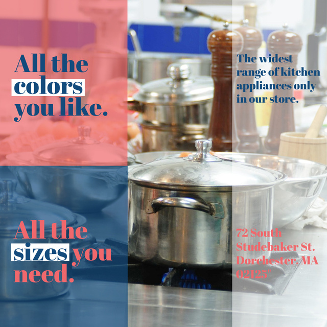 Kitchen Utensils Store Ad Pots on Stove Instagram AD Πρότυπο σχεδίασης