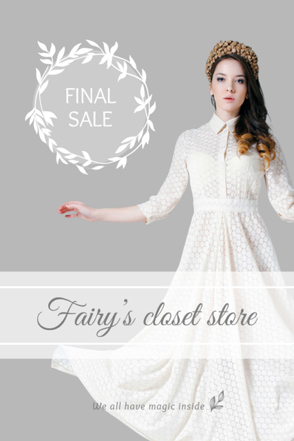 Clothes Sale with Woman in White Dress Flyer 4x6in Tasarım Şablonu