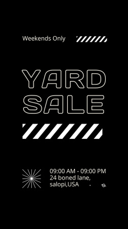 Ontwerpsjabloon van Instagram Video Story van Yard Sale-aankondiging op minimalistisch zwart