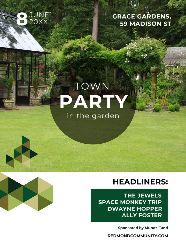 Designvorlage Town Party in Garden invitation with backyard für Poster US