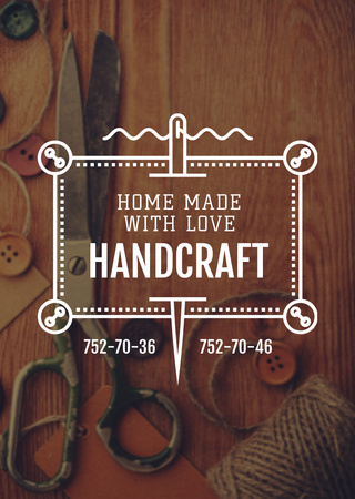 Handmade Goods Store With Scissors Postcard A6 Vertical Design Template