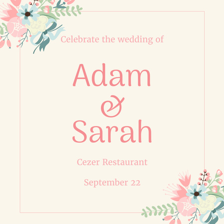 Wedding Invitation with Summer Flowers Instagram Design Template