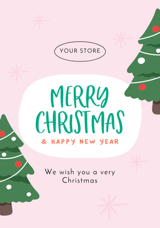 Christmas and New Year Cheers with Trees Postcard A5 Vertical Design Template