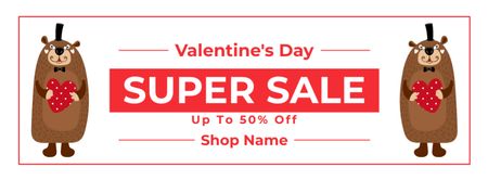 Valentine's Day Sale Announcement with Cute Cartoon Beavers Facebook cover Design Template
