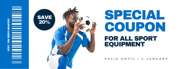 Special Offer for All Sport Equipment on Blue Coupon Design Template