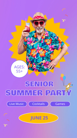 Plantilla de diseño de Anuncio de fiesta de verano para personas mayores Instagram Video Story 
