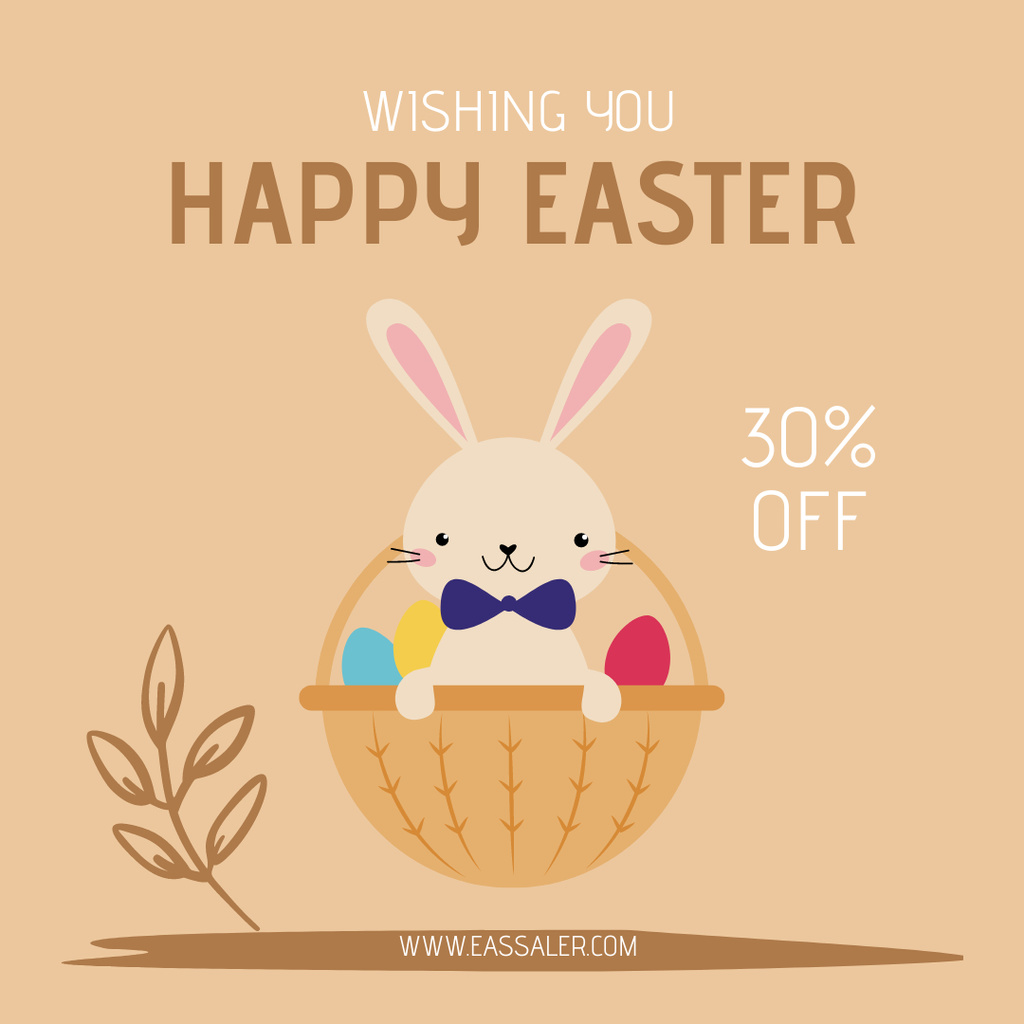 Easter Sale Promotion with Cartoon Rabbit in Basket Instagram Design Template