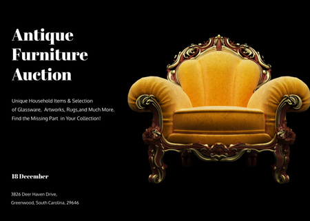 Antique Furniture Auction Luxury Yellow Armchair Postcard 5x7in Design Template