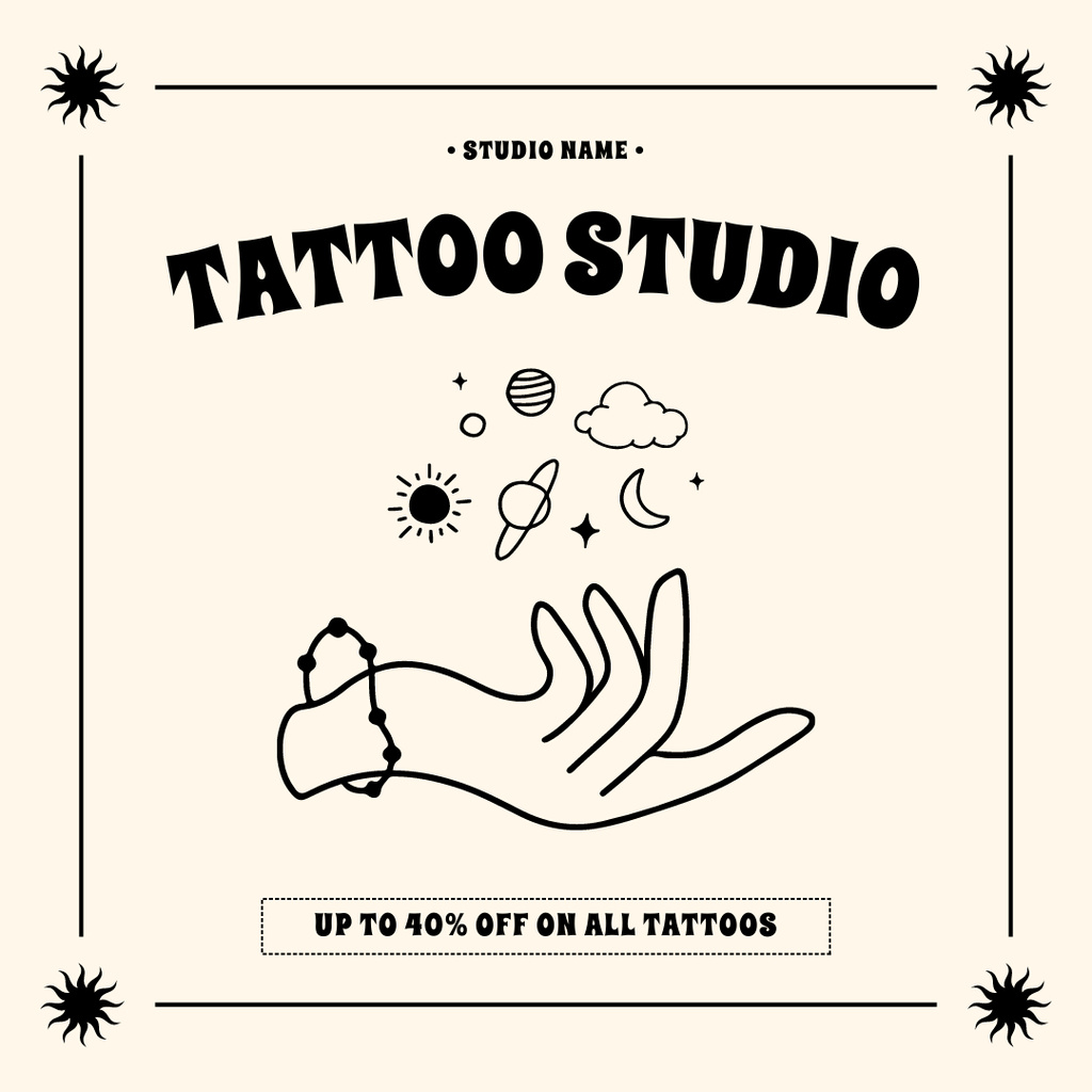Creative Tattoo Studio Service With Discount Instagram tervezősablon