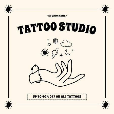 Kreatív Tetováló Stúdió szolgáltatás Kedvezménnyel Instagram tervezősablon