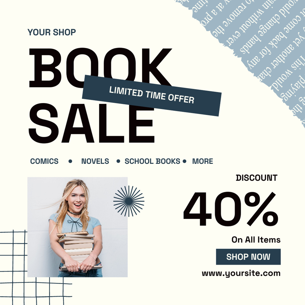 Book Special Sale Announcement with Beautiful Blonde Instagram tervezősablon