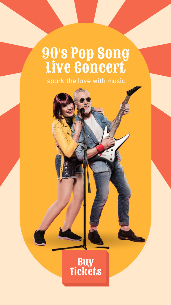 Designvorlage 90's Pop Song Live Concert With Guitar für Instagram Story