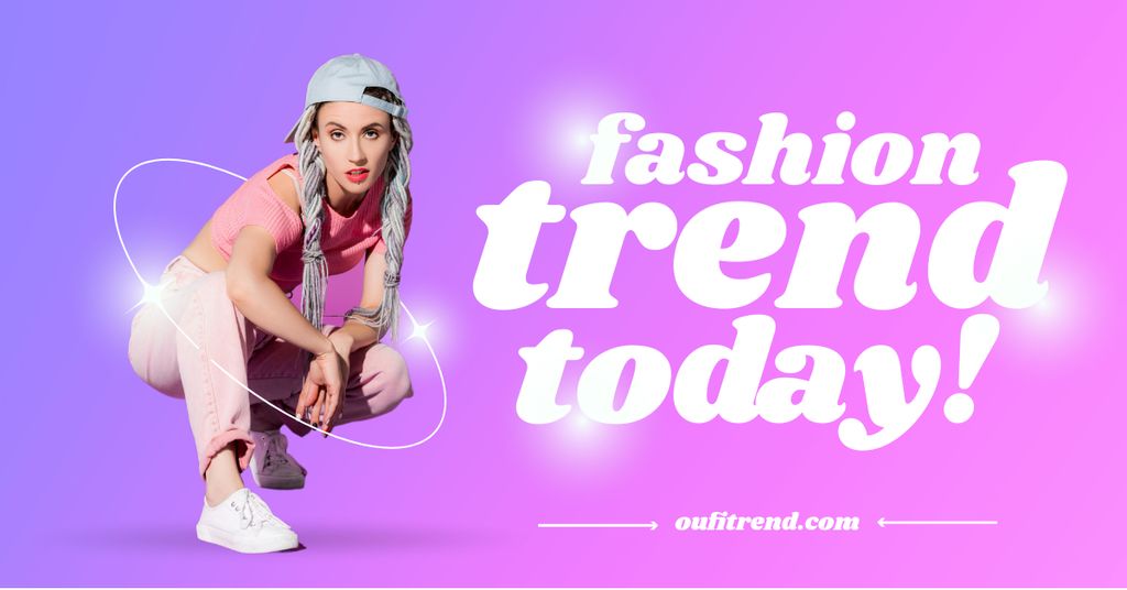 Trendy Fashion Sale Ad with Young Girl in Cap Facebook AD Modelo de Design