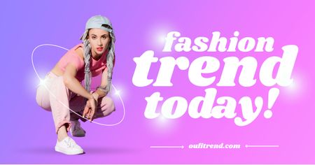 Trendy Fashion Sale Ad with Young Girl in Cap Facebook AD tervezősablon